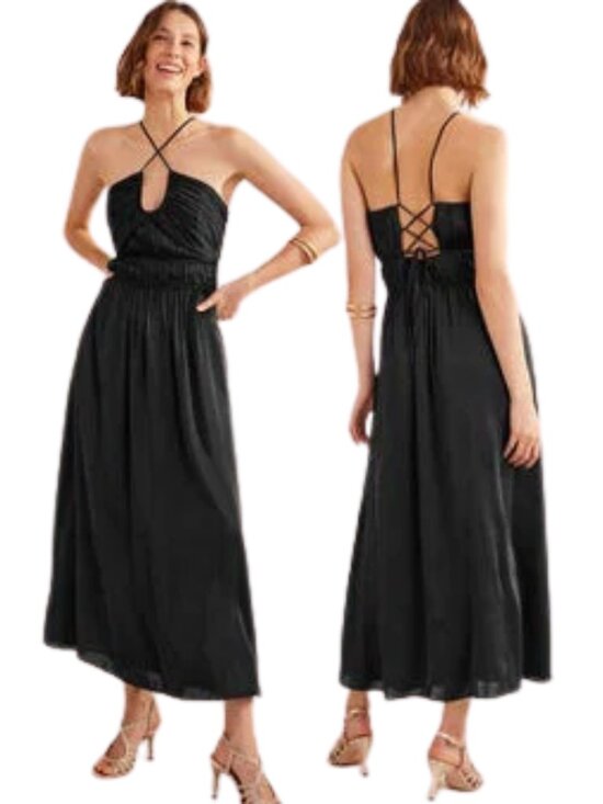 Boden Dresses & Skirts - Boden Ruched Bust Satin Maxi Dress Women's 4P Petite Black Formal Cocktail Party